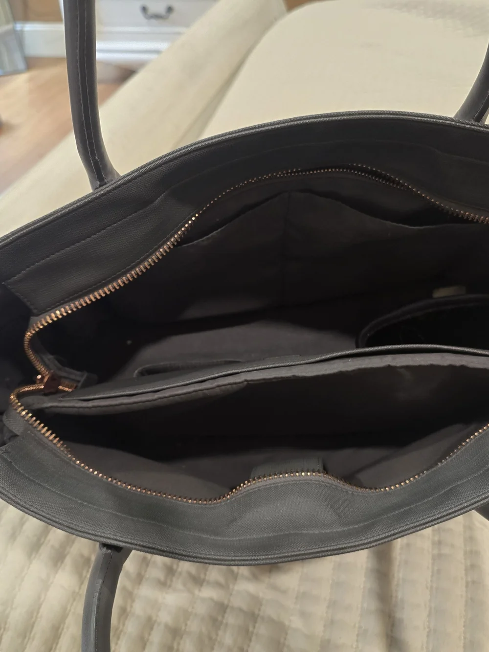 DAGNE DOVER Sructured Classic Slate Gray Tote Bag with Rose Gold Accent